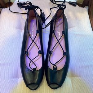 Black leather ballet flats